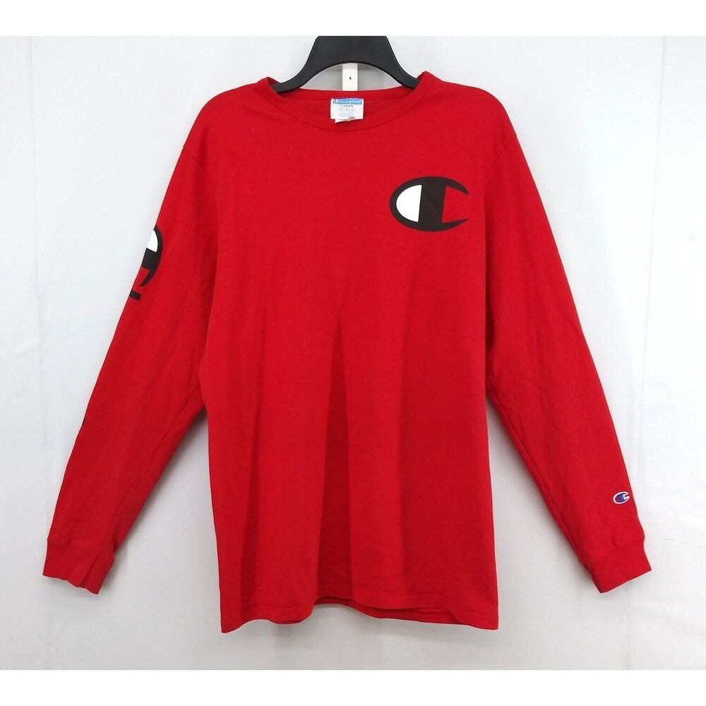 Vintage Champion Shirt Adult Size Large Red Logo Spell Out Athletic Wear
